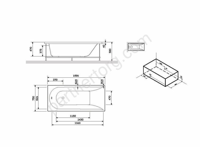W72A-170-075W-P2 Панель фронтальная для ванны Spirit 170х75