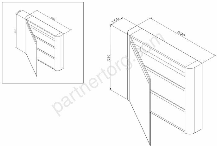 M30MCL0801GG Sensation, зеркало, зеркальный шкаф, левый, 80 см, с подсветкой, мятный, глянцевая,шт