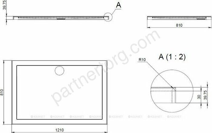 Aquanet Gamma/Betta 00176904, душевой поддон литьевой мрамор, прямоугольный