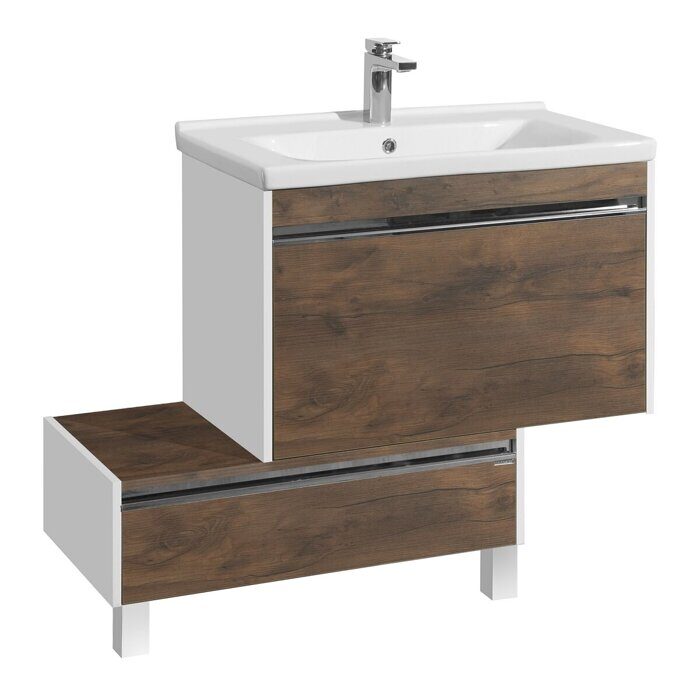 Капри 80 см тумба подвесная таксония темная для ванной комнаты с раковиной Миранда 80 Aquaton