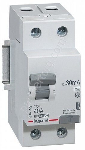 Выключатель дифференциального тока (УЗО) два полюса TX3 2П 40А 30 мА AC Legrand