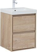 Милан 50 тумба дуб светлый для ванной комнаты с накладной керамической раковиной Flash 505*465*195 Aquanet