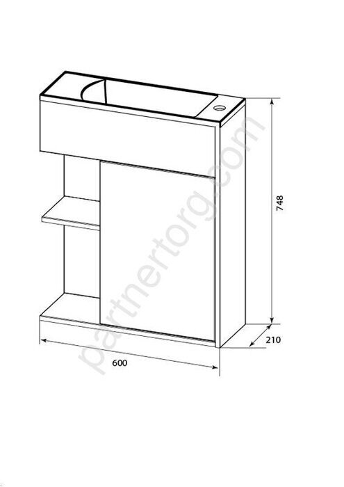 Stretto 60П тумба 1д. с раковиной подвесная белая глянцевая