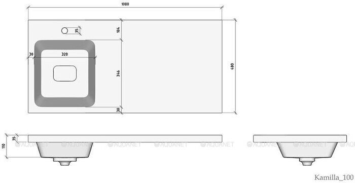 Kamilla 100 раковина-столешница левая из литьевого мрамора для монтажа над стиральной машиной Aquanet