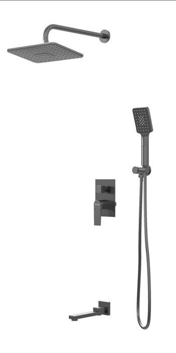 Grossman Classic 501.K35.04.420, душевая система скрытого монтажа, графит,  тропический (верхний) душ, ручной душ (лейка), излив смесителя, рычаги