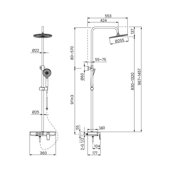 Shelfy Iddis душевая система с тропическим душем хром SHESB3Bi06