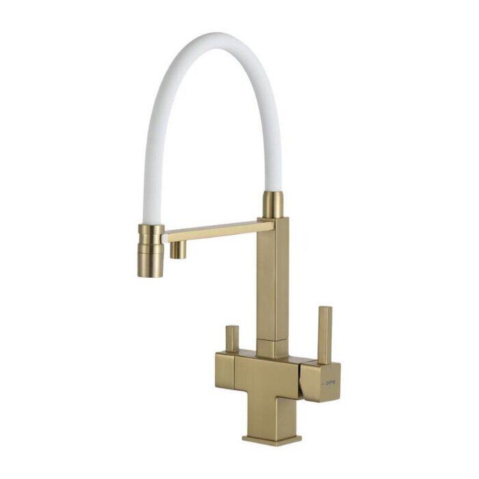 Gappo G4395-53 смеситель для кухни с подключением фильтра для питьевой воды сатин золотой/белый