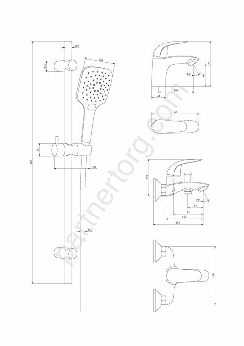 Набор 3 в 1: смес. д/умывальника, смес. для ванны/душа, душ. комплект 409310000 Palace Bit