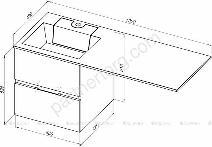 Алвита 48 белая тумба для ванной комнаты 2 ящика Aquanet