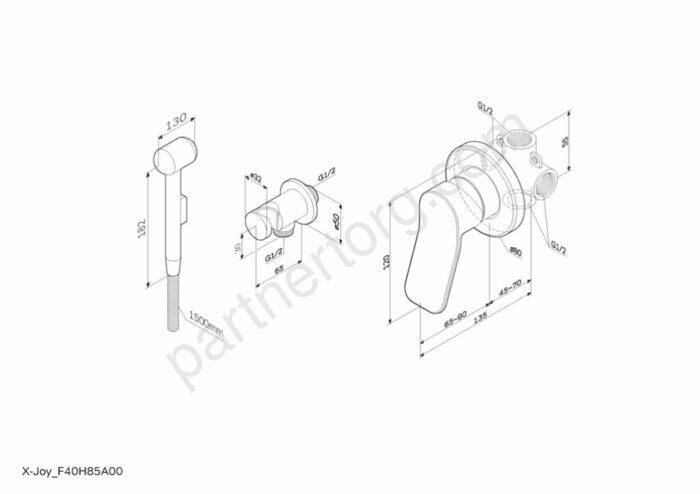 F40H85A00 X-Joy, гигиенический набор для скрытого монтажа со смесителем для душа