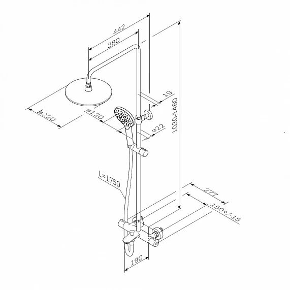 Душевая система стойка с тропическим душем термостатом, смесителем, изливом чёрный, F0780522 Like AM.PM