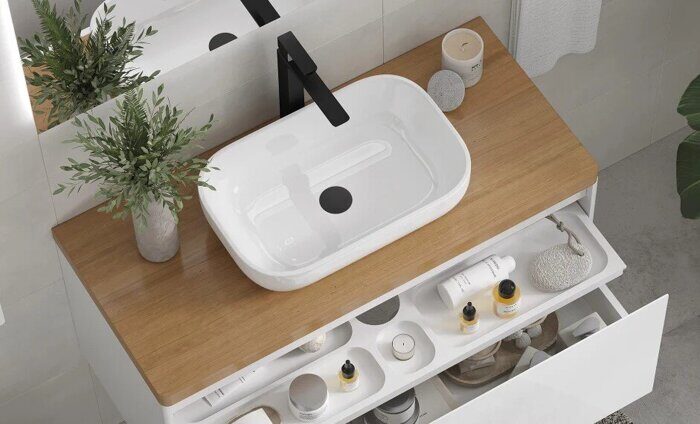 Klaufs 100 Velvex столешница без отверстий Invisible Line, шатанэ, для ванной комнаты