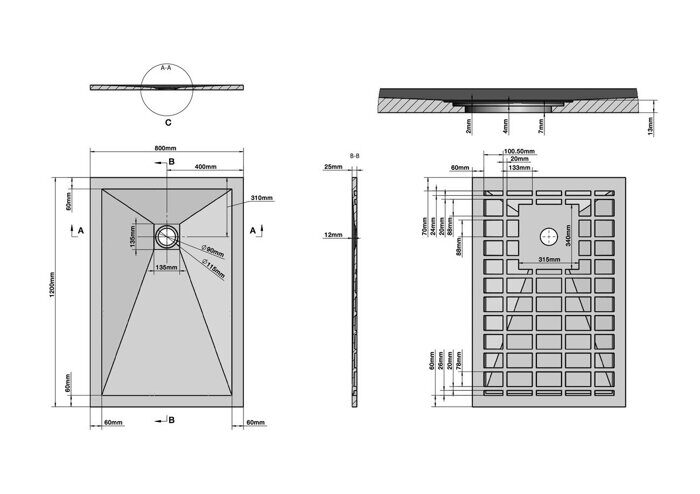 Grossman Strong GR-S280120Q душевой поддон каменный низкий 120х80см графит