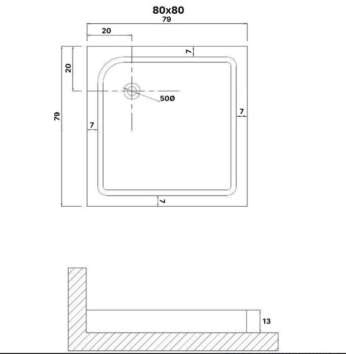 Душевой поддон акриловый 80х80см  NG-P8080-14Q
