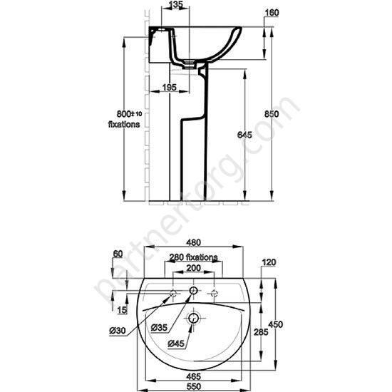 Patio раковина подвесная 55х45 Jacob Delafon