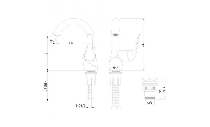 Swan LM5406BG смеситель для раковины монолитный, с донным клапаном, черный Lemark