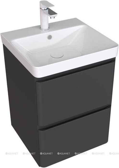 Эмбер 50 тумба черная матовая для ванной комнаты 2 ящика с раковиной-столешницей 50 cm (URBAN) Sanovit  Aquanet