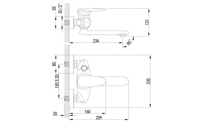 Status LM4414C, смеситель для ванны и душа, с плоским изливом, хром Lemark