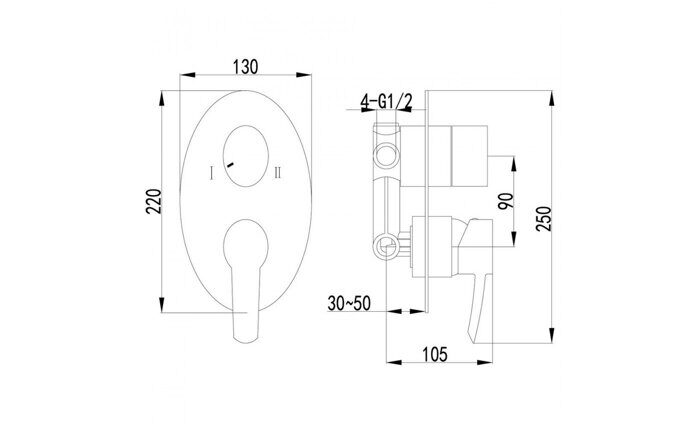 Atlantiss LM3227C, смеситель для ванны и душа, встраиваемый, с 2х-функциональным дивертором, хром Lemark