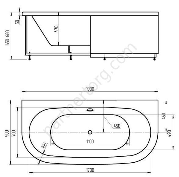 Морфей ванна акриловая овальная Aquatek 190х90см с каркасом и сливом-переливом