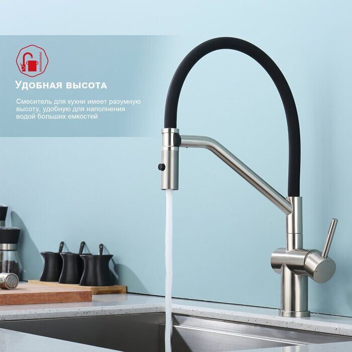 Raglo R86.41.05 смеситель для кухни со съемным изливом на магните, сатин