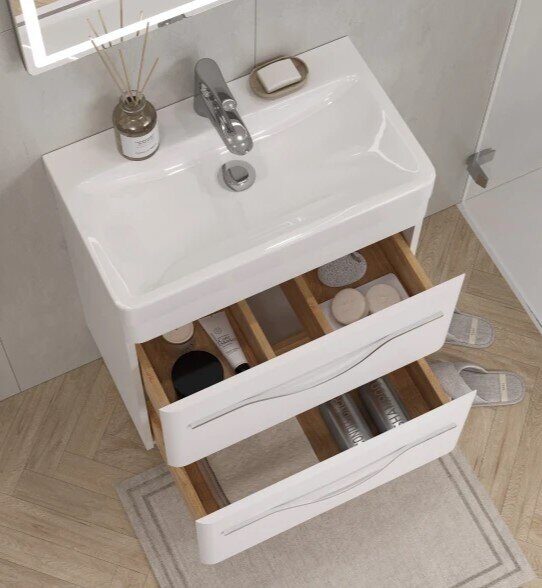 Jill 60 Velvex подвесная тумба белая для ванной комнаты с керамической раковиной 9595-60