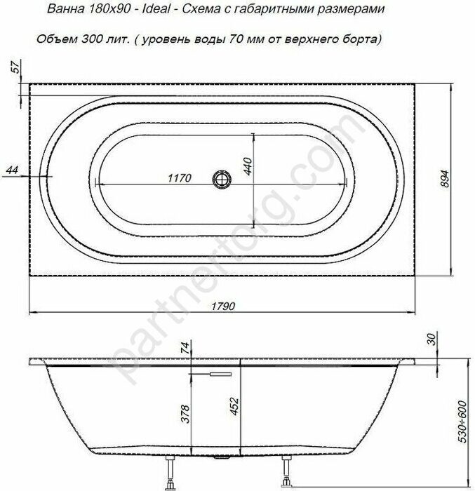Ideal акриловая ванна Aquanet 180х90см