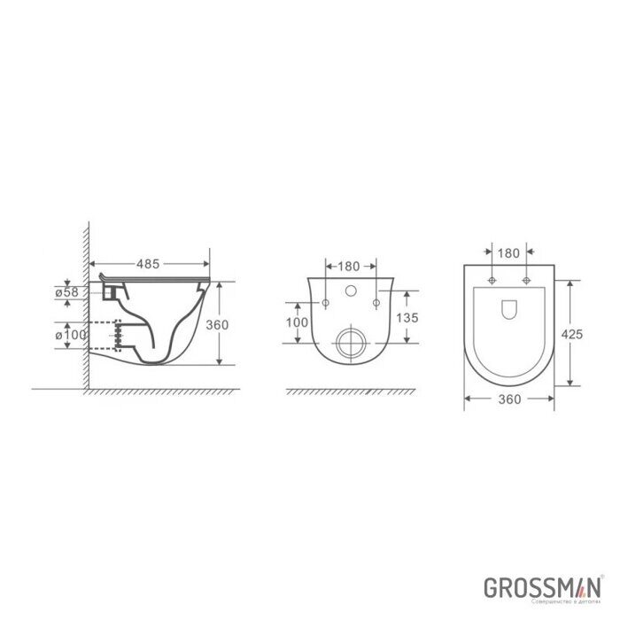 Grossman GR-4412S подвесной безободковый унитаз белый с сидением