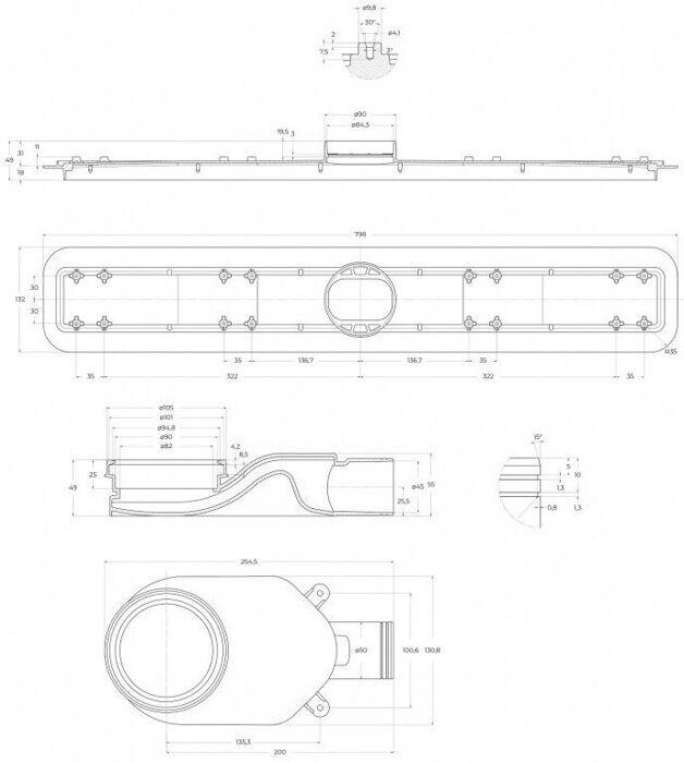 BelBagno BB-LD-LUCE-80-CR душевой трап, 80 см, хром, покрытие матовое