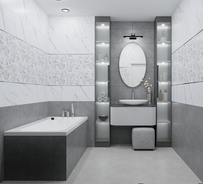 Carrara Flowers настенная плитка белая матовая декофон Azori 31х63см