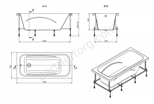 Line Roca ванна акриловая прямоугольная 150х70см