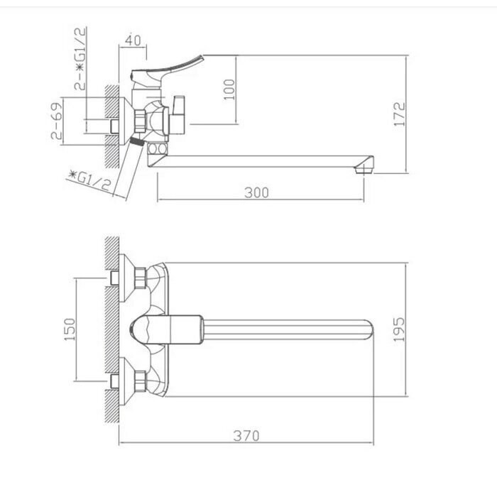 HB22553 Haiba Смеситель для ванны хром, длинный излив, однорычажный плоский