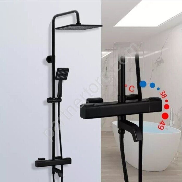 Gappo G2491-6 душевая система с тропическим душем,  с термостатом черная