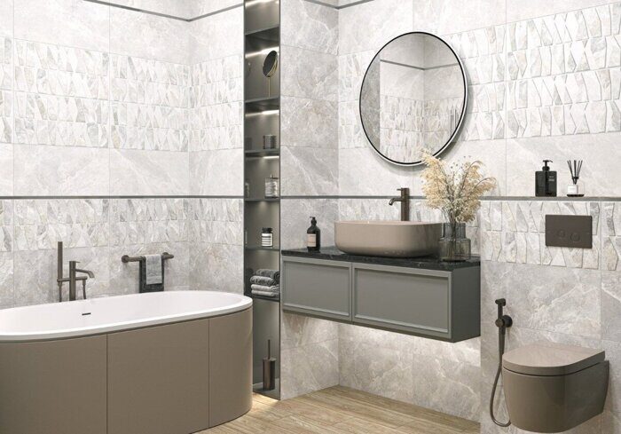 Persey настенная плитка серая матовая sugar-эффект декофон 25х50см Alma Ceramica TWU2550PRS27