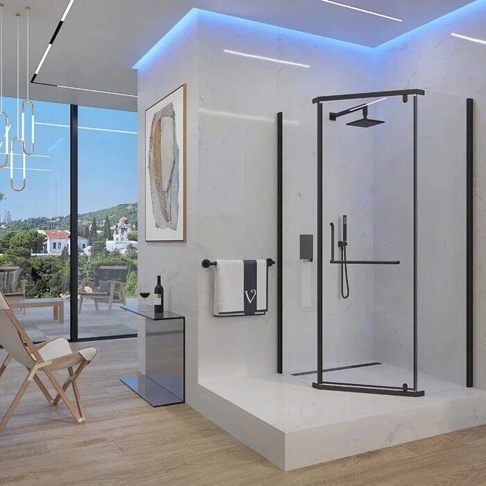 Veconi RV36B-80-01-C5 душевой угол, 80х80x195 см, дверь распашная, профиль черный