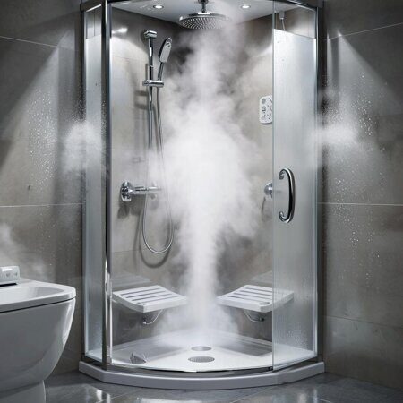 изображение душевой кабина с работающим парогенератором