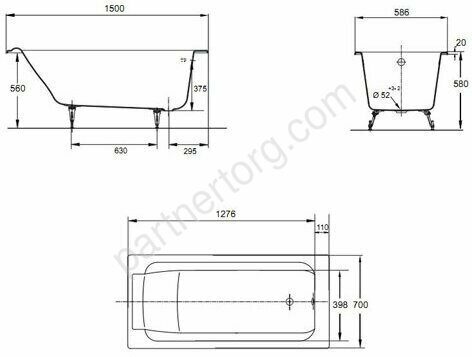 Parallel 150x70 Jacob Delafon ванна чугунная