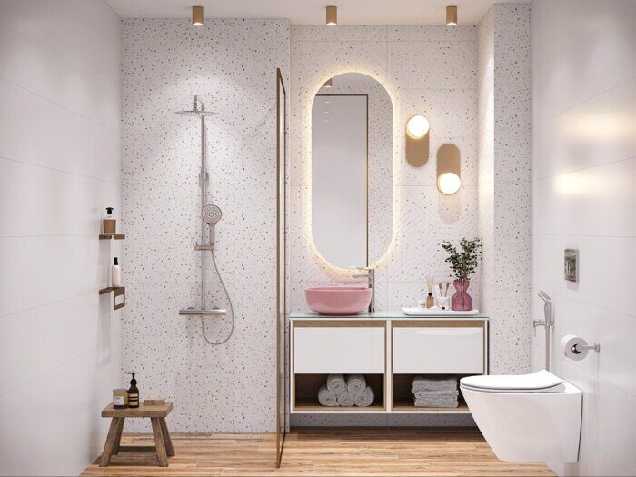 Sweet A17567 настенная плитка белая матовая тераццо 30х60см Cersanit