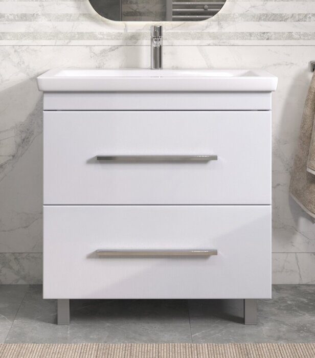 Land 800-0-2 тумба подвесная белая для ванной комнаты с умывальником Como 80