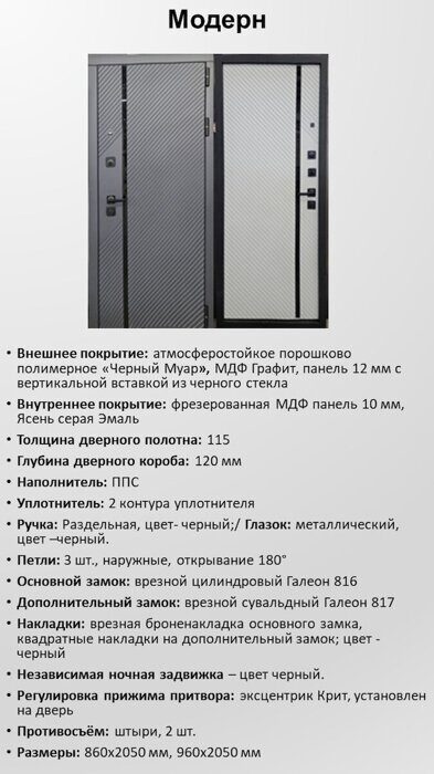 Модерн дверь входная стальная Черный муар, МДФ Графит, МДФ Ясень серый эмаль