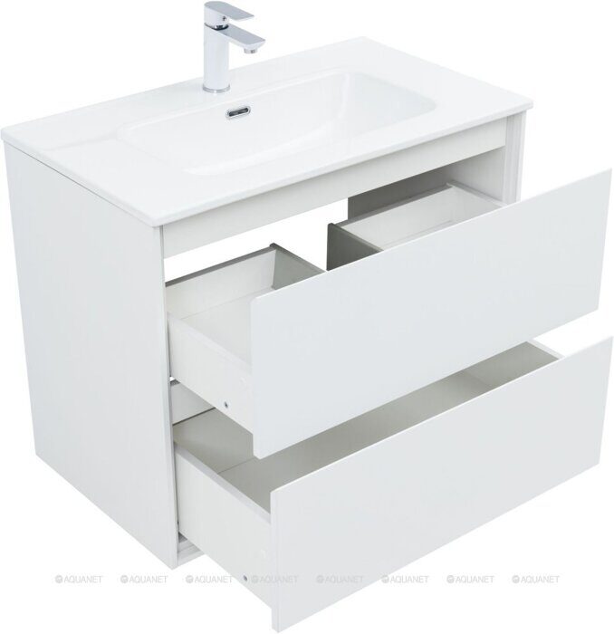Милан 80 тумба белый глянец для ванной комнаты с накладной керамической раковиной Flash 812*470*195 Aquanet