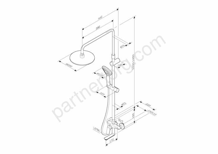 Душевая система AM.PM Sunny F0785C900 стойка с тропическим душем, смесителем, изливом, хром