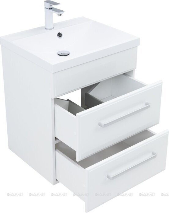 Лукка 58 тумба белая для ванной комнаты с раковиной-столешницей Нота 58 Aquanet