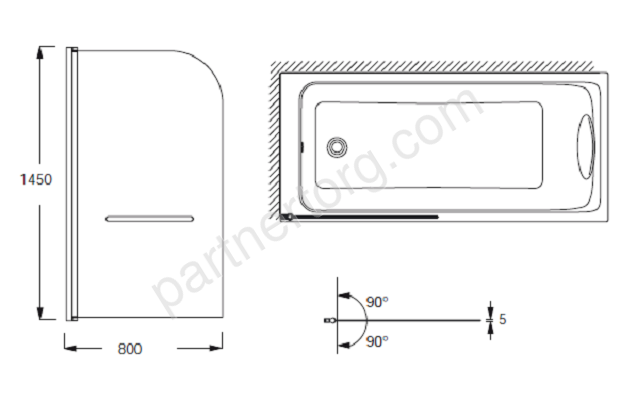 Odeon UP Jacob Delafon шторка стеклянная на ванну 145х80 см E4932-GA