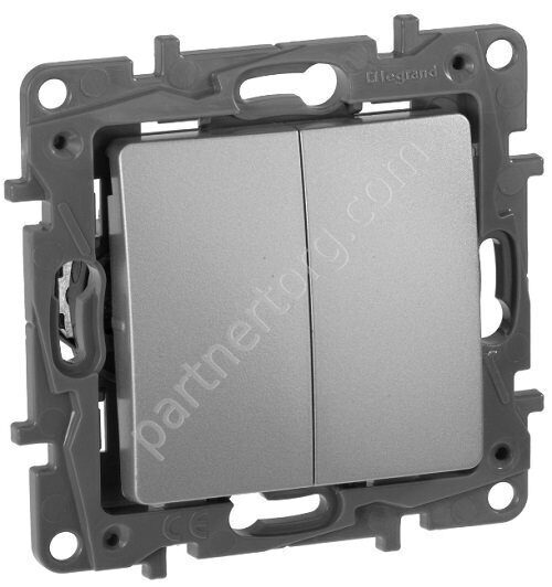 Legrand Etika переключатель 2-х клавишный 10АX 250В, цвет алюминий