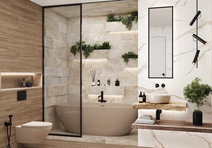 Santorini Beige Delacora керамогранит бежевый лаппатированный 20х90см