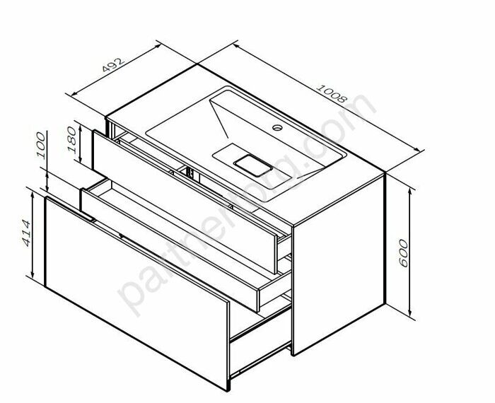M50AFHX1003GM INSPIRE V2.0, База под раковину, подвесная, 100 см, 3 ящика, push-to-open, графит мато