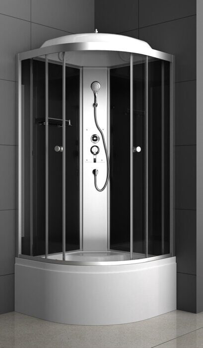 ODA-8401 душевая кабина угловая полукруглая 90х90, тонированное стекло, глубокий поддон