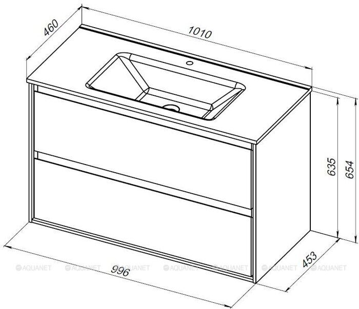 Милан 100 тумба дуб светлый для ванной комнаты с раковиной-столешницей Flat 100 Aquanet