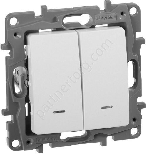 Legrand Etika выключатель 2-х клавишный 10АX 250В, с подсветкой, цвет белый
